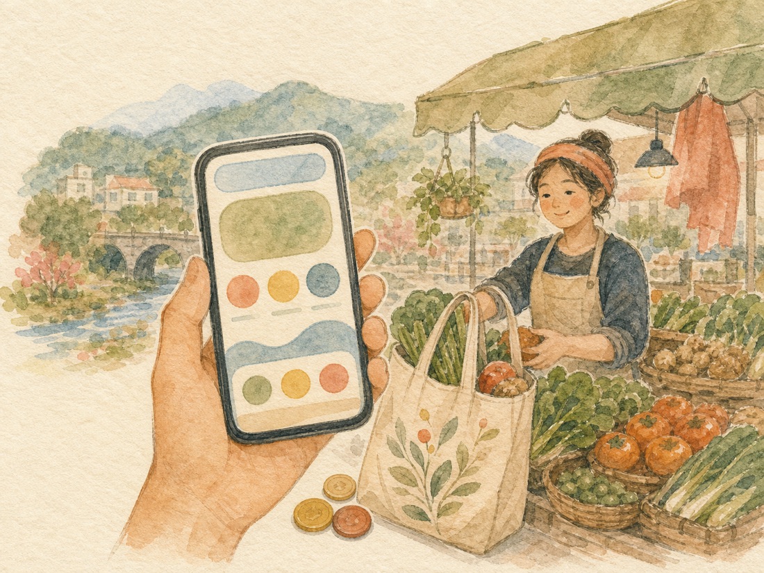 數位縣政議題手繪水彩插畫
