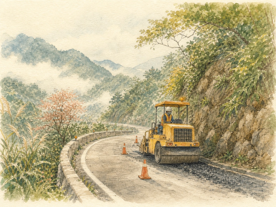 災後道路議題手繪水彩插畫